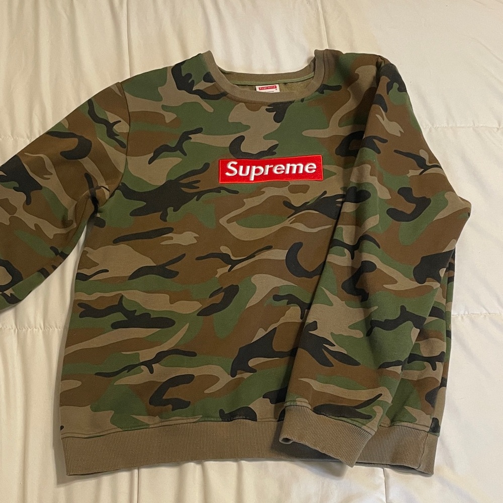 Supreme Green Camo Box Logo Crewneck Sweatshirt